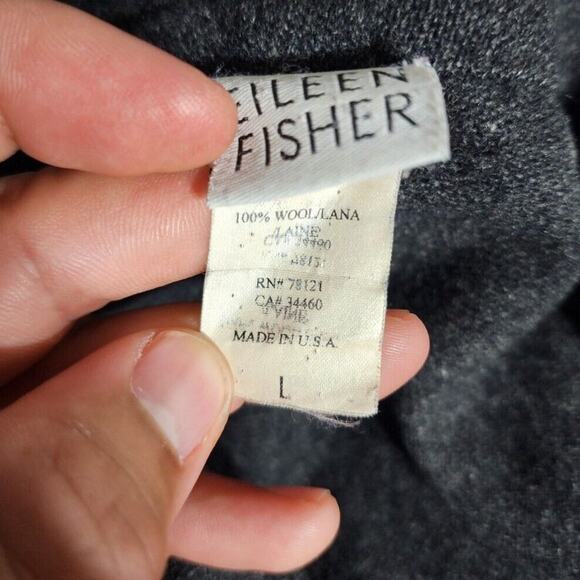 Eileen Fisher 100% Wool Shawl Collar Charcoal Coat Women's Large‎ Made In USA - Picture 4 of 4
